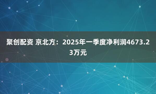 聚创配资 京北方：2025年一季度净利润4673.23万元